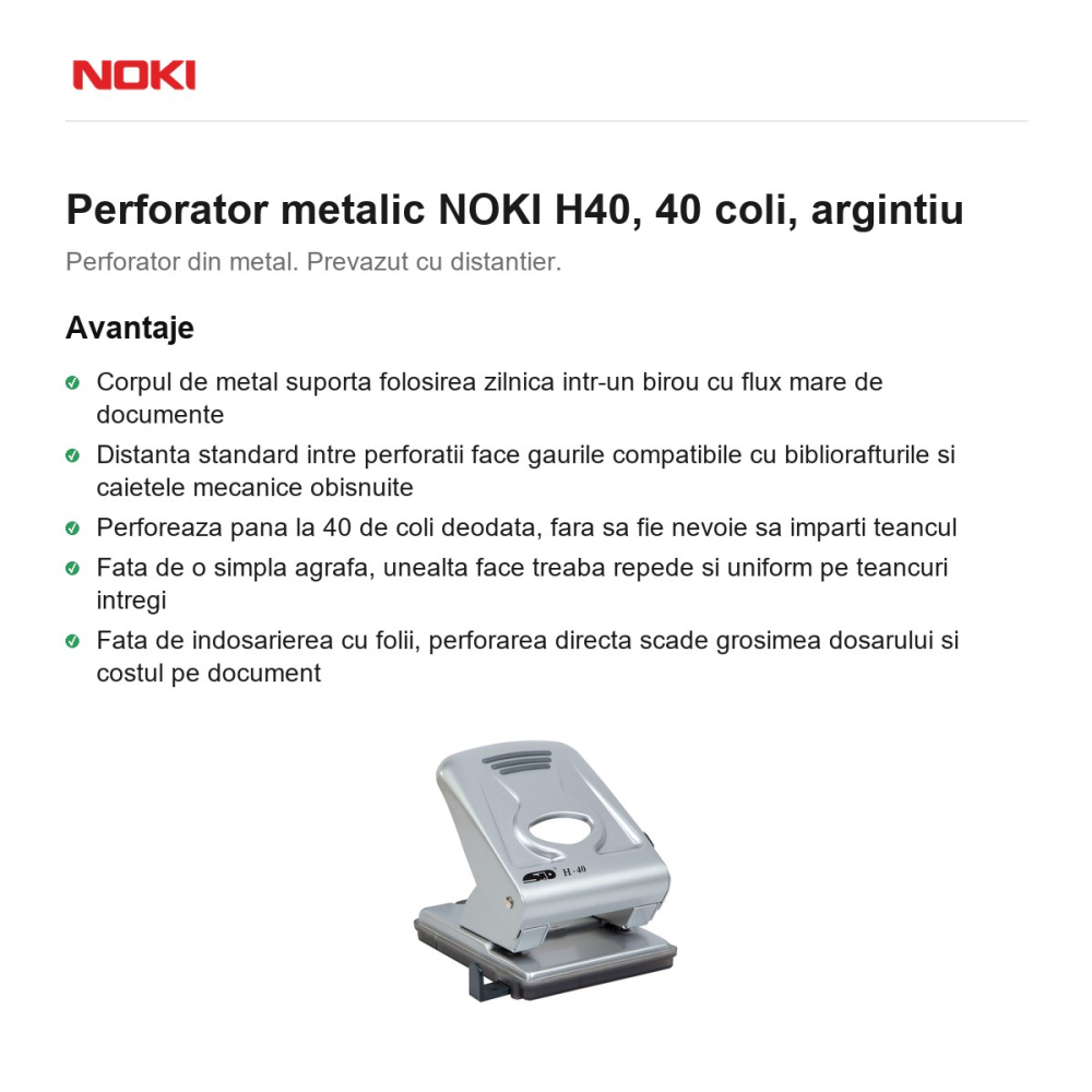 Perforator metalic NOKI H40, 40 coli, argintiu [2]