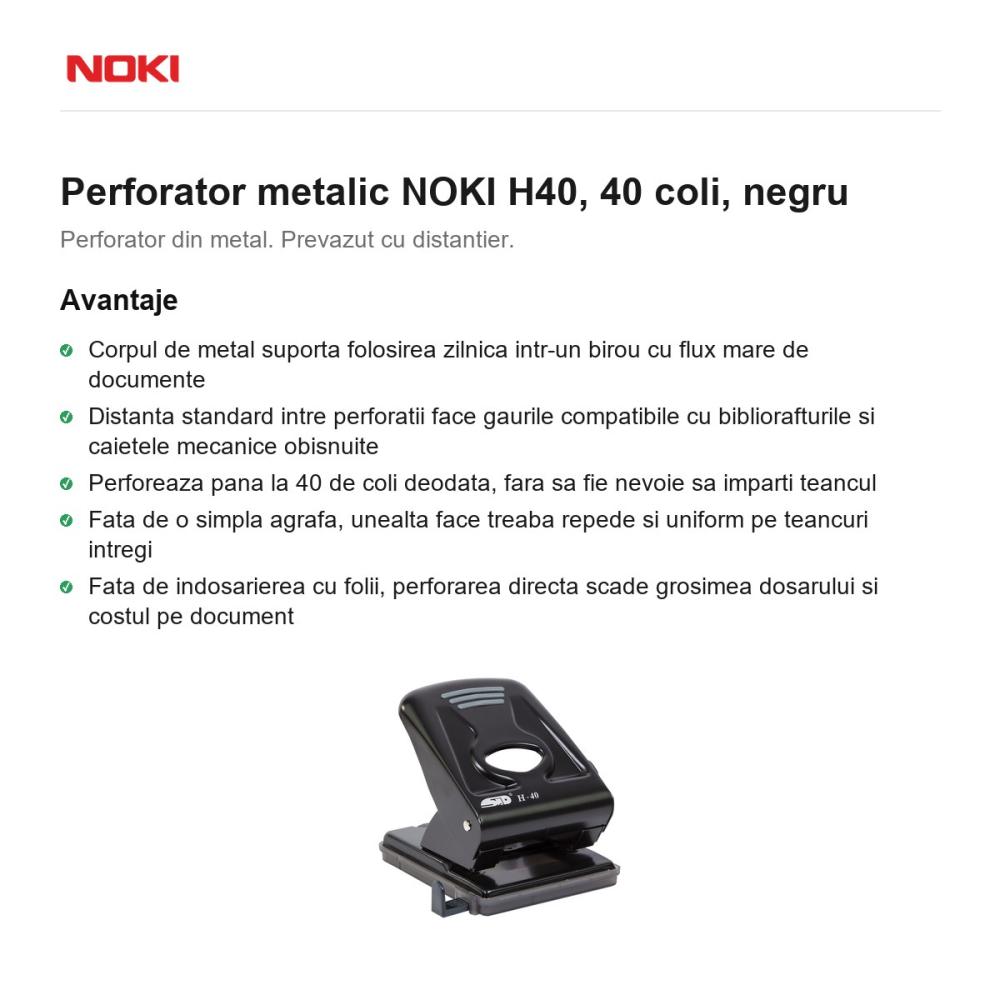 Perforator metalic NOKI H40, 40 coli, negru [2]