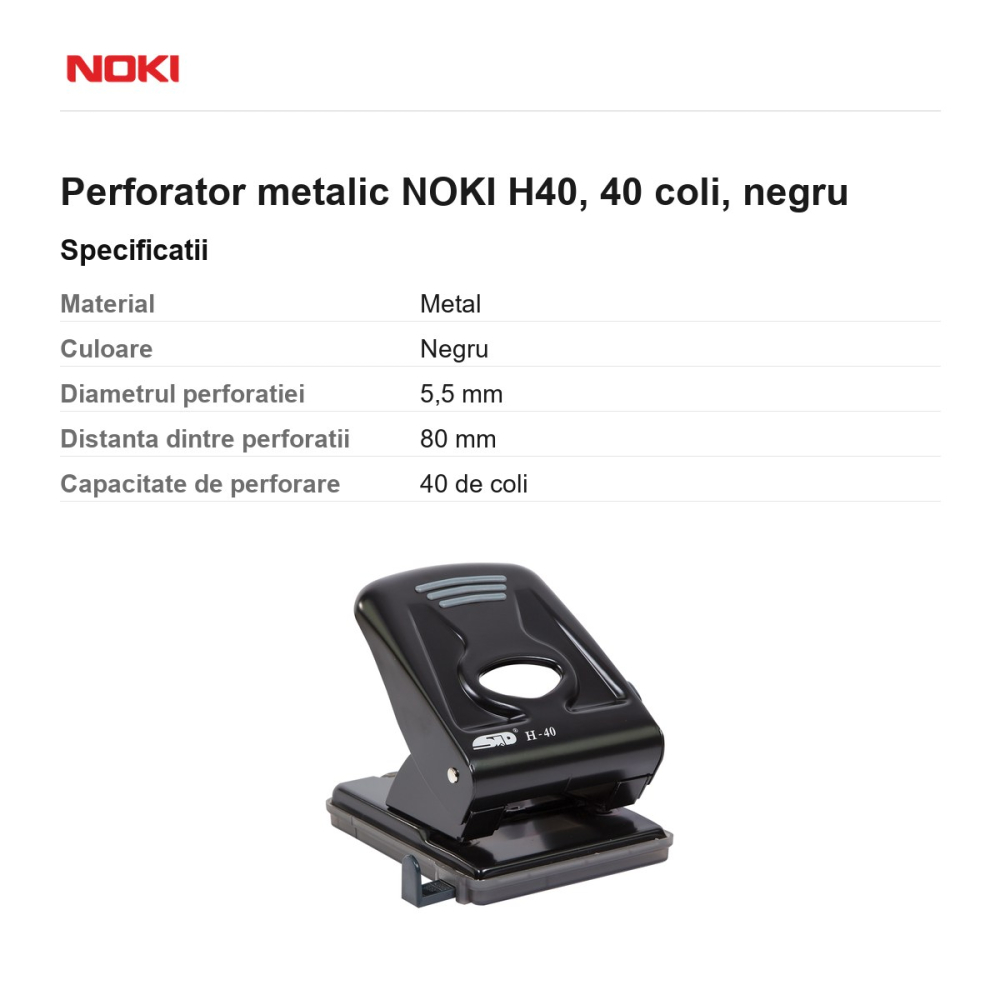 Perforator metalic NOKI H40, 40 coli, negru [3]