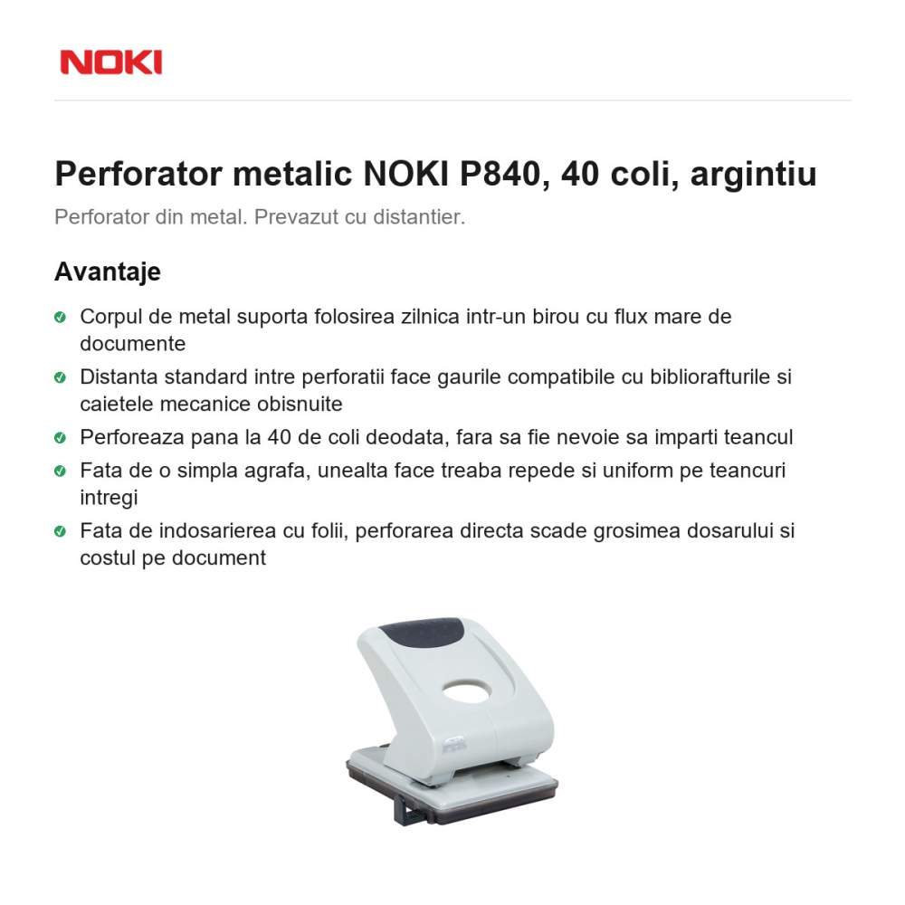 Perforator metalic NOKI P840, 40 coli, argintiu [2]