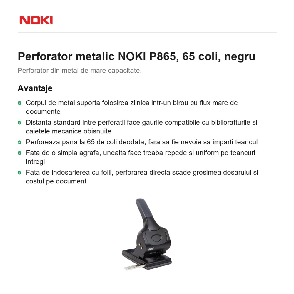 Perforator metalic NOKI P865, 65 coli, negru [2]