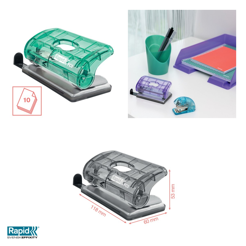Perforator mic Rapid Colour'Breeze FC5, 2 perforatii, 10 coli, verde [4]