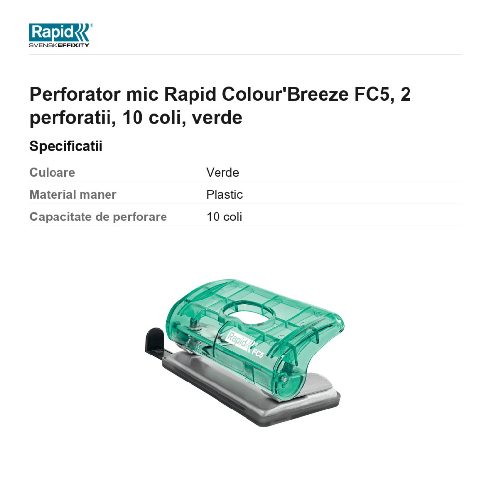 Perforator mic Rapid Colour'Breeze FC5, 2 perforatii, 10 coli, verde [3]