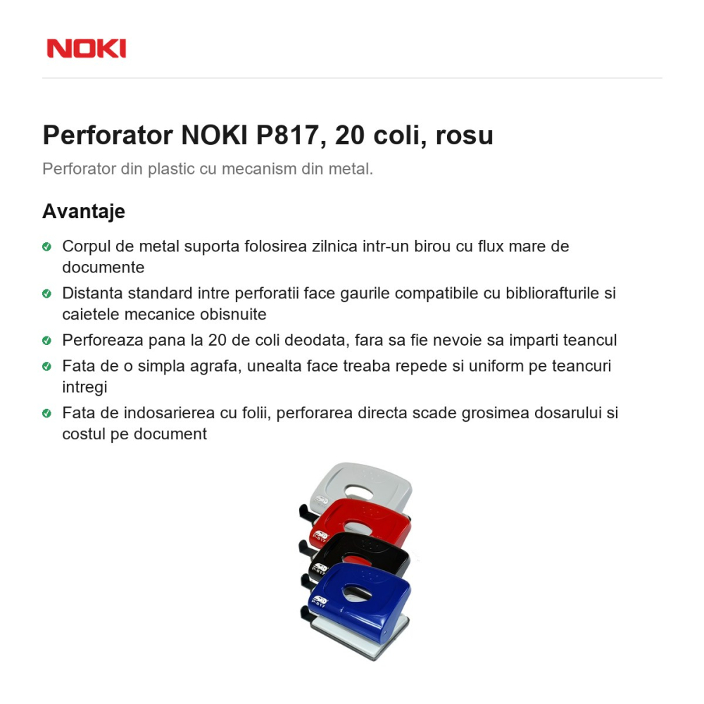 Perforator NOKI P817, 20 coli, rosu [2]