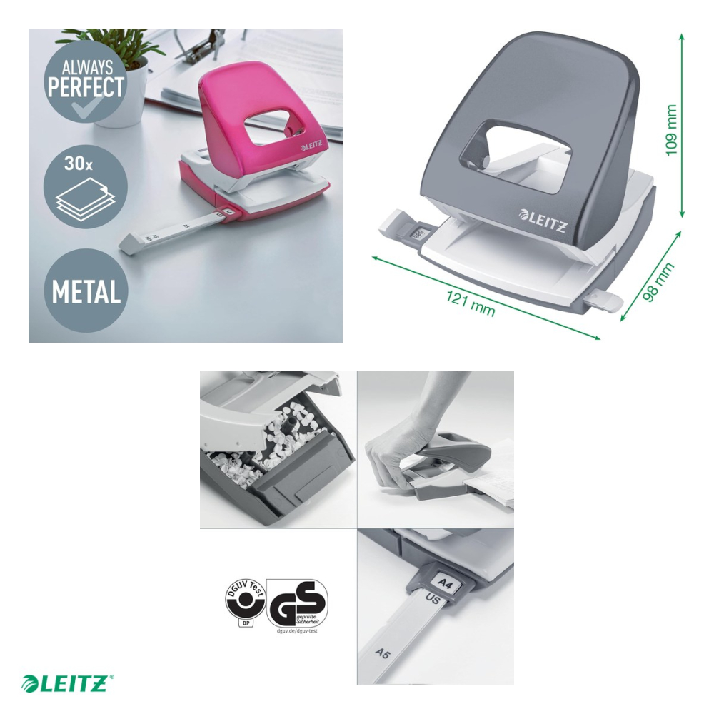 Perforator perforare 30 coli model 5008 metalic metalizat Leitz, carton 80 g/mp, A4, roz [4]