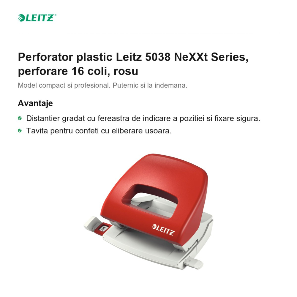 Perforator plastic Leitz 5038 NeXXt Series, perforare 16 coli, rosu [2]