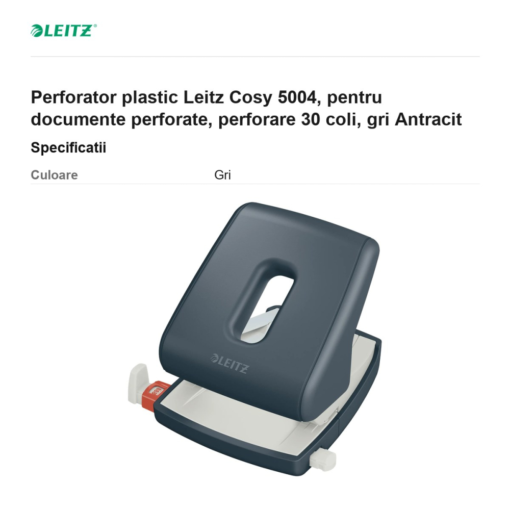 Perforator plastic Leitz Cosy 5004, pentru documente perforate, perforare 30 coli, gri Antracit [3]