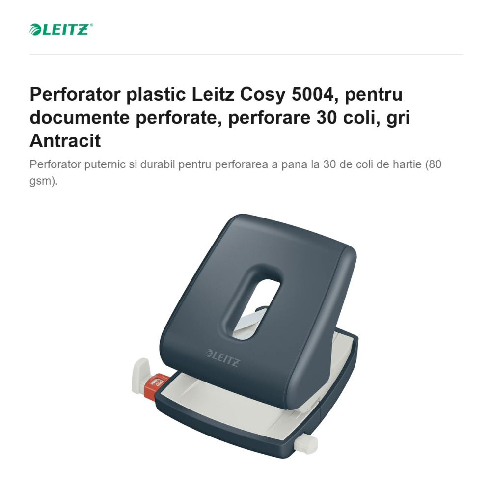 Perforator plastic Leitz Cosy 5004, pentru documente perforate, perforare 30 coli, gri Antracit [2]