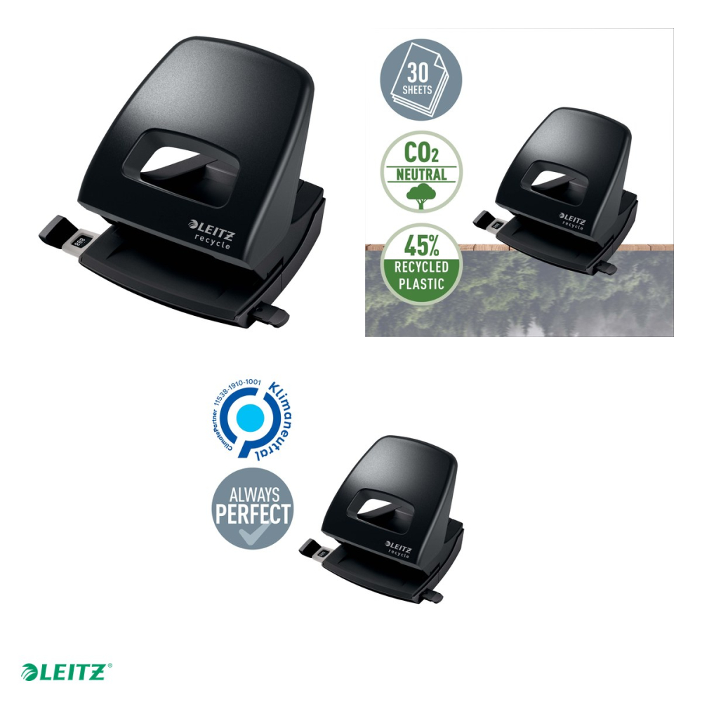 Perforator plastic Leitz Recycle NeXXt Series, perforare 30 coli, pentru documente perforate, negru [4]