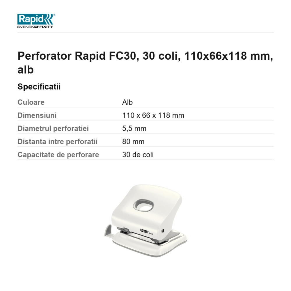Perforator Rapid FC30, 30 coli, 110x66x118 mm, alb [3]