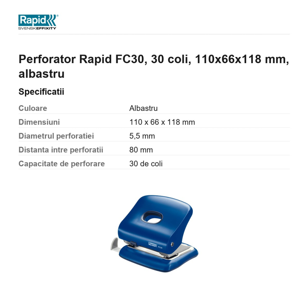 Perforator Rapid FC30, 30 coli, 110x66x118 mm, albastru [3]