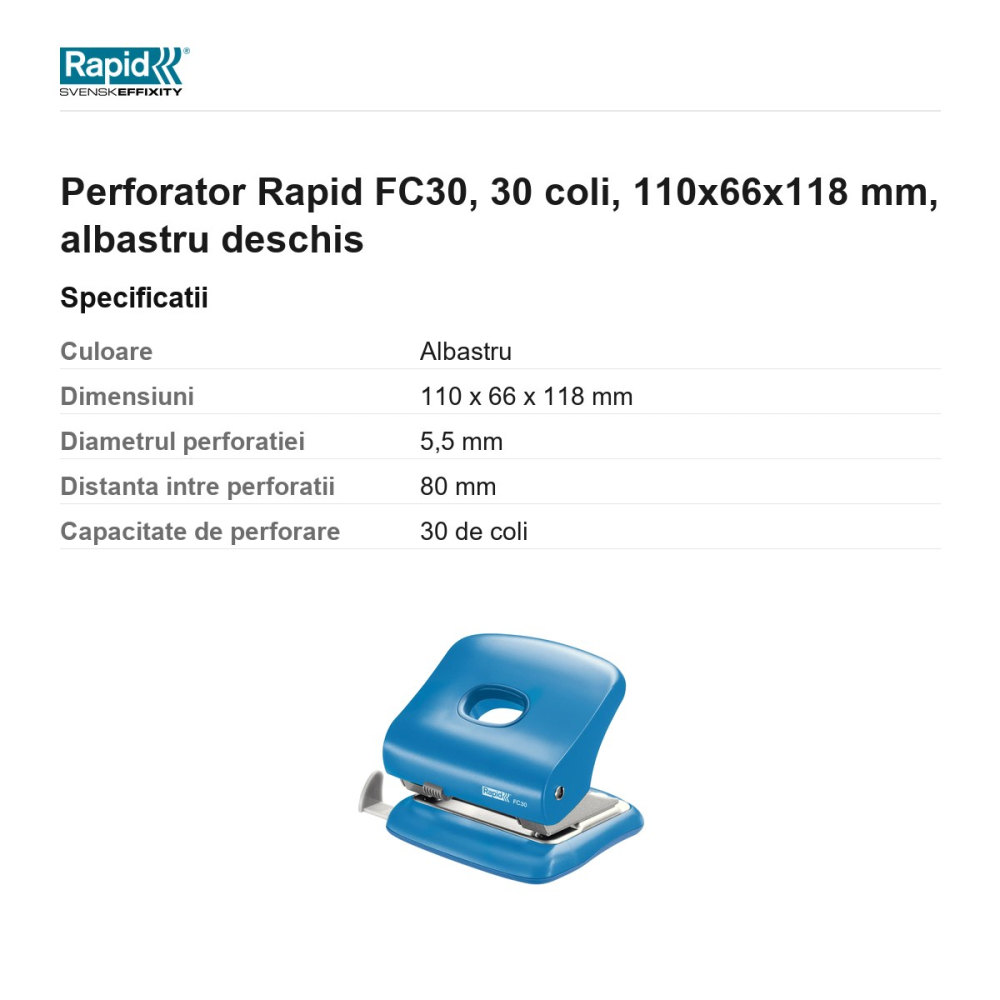 Perforator Rapid FC30, 30 coli, 110x66x118 mm, albastru deschis [3]