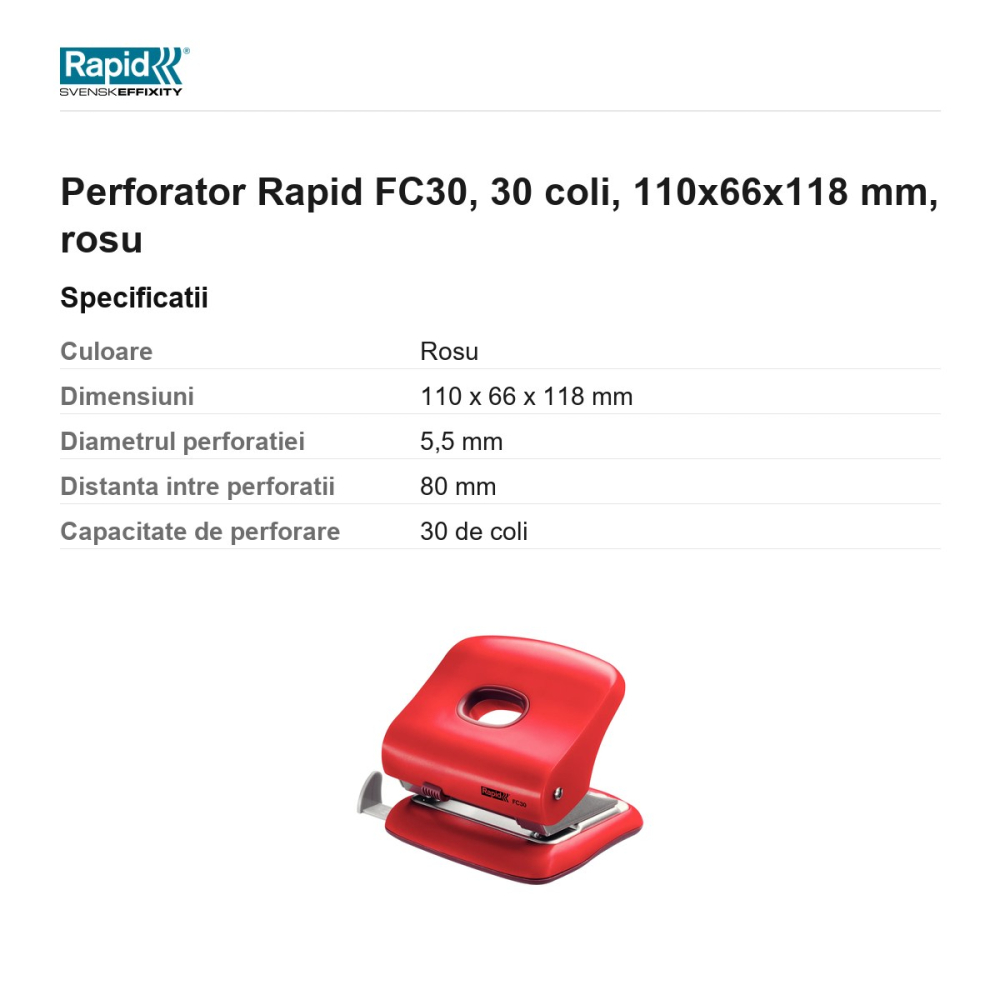 Perforator Rapid FC30, 30 coli, 110x66x118 mm, rosu [3]