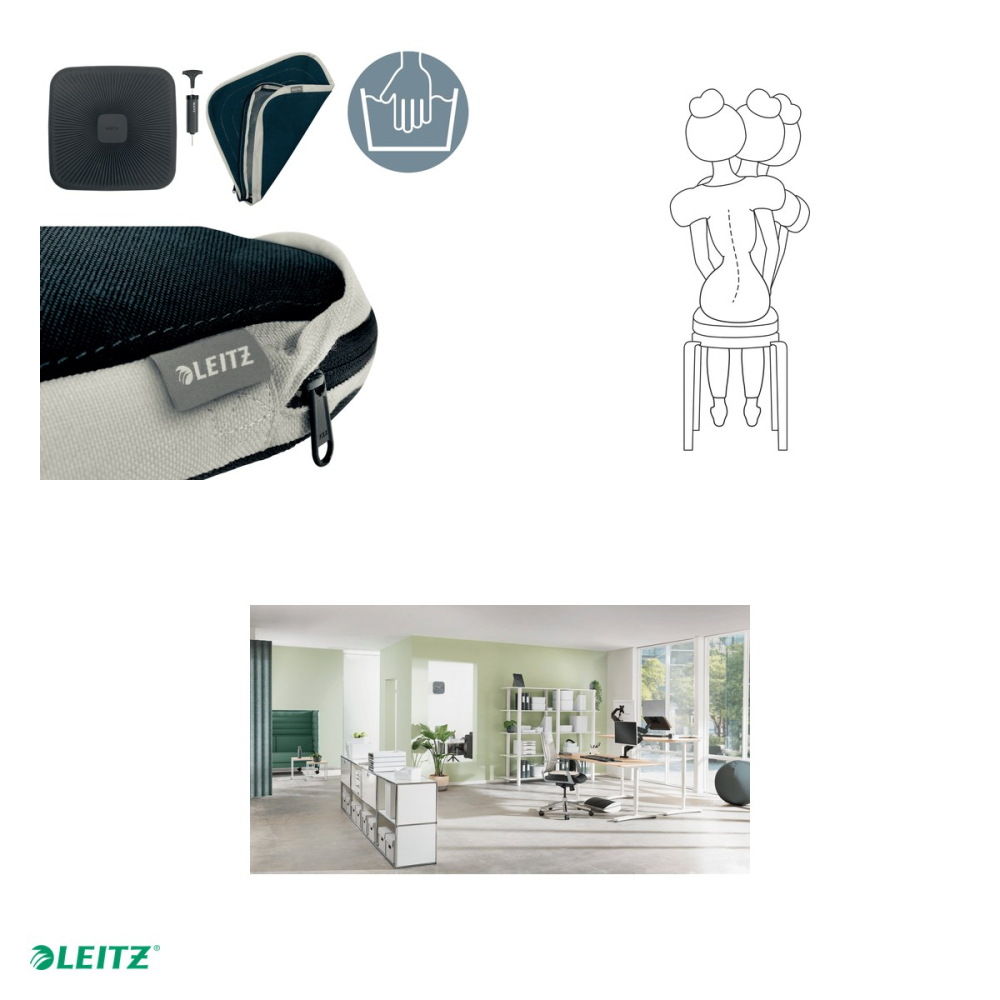 Pernuta ergonomica pentru scaun Leitz Ergo, forma patrata, husa lavabila, 55 x 368 x 364 mm, gri carbune [5]