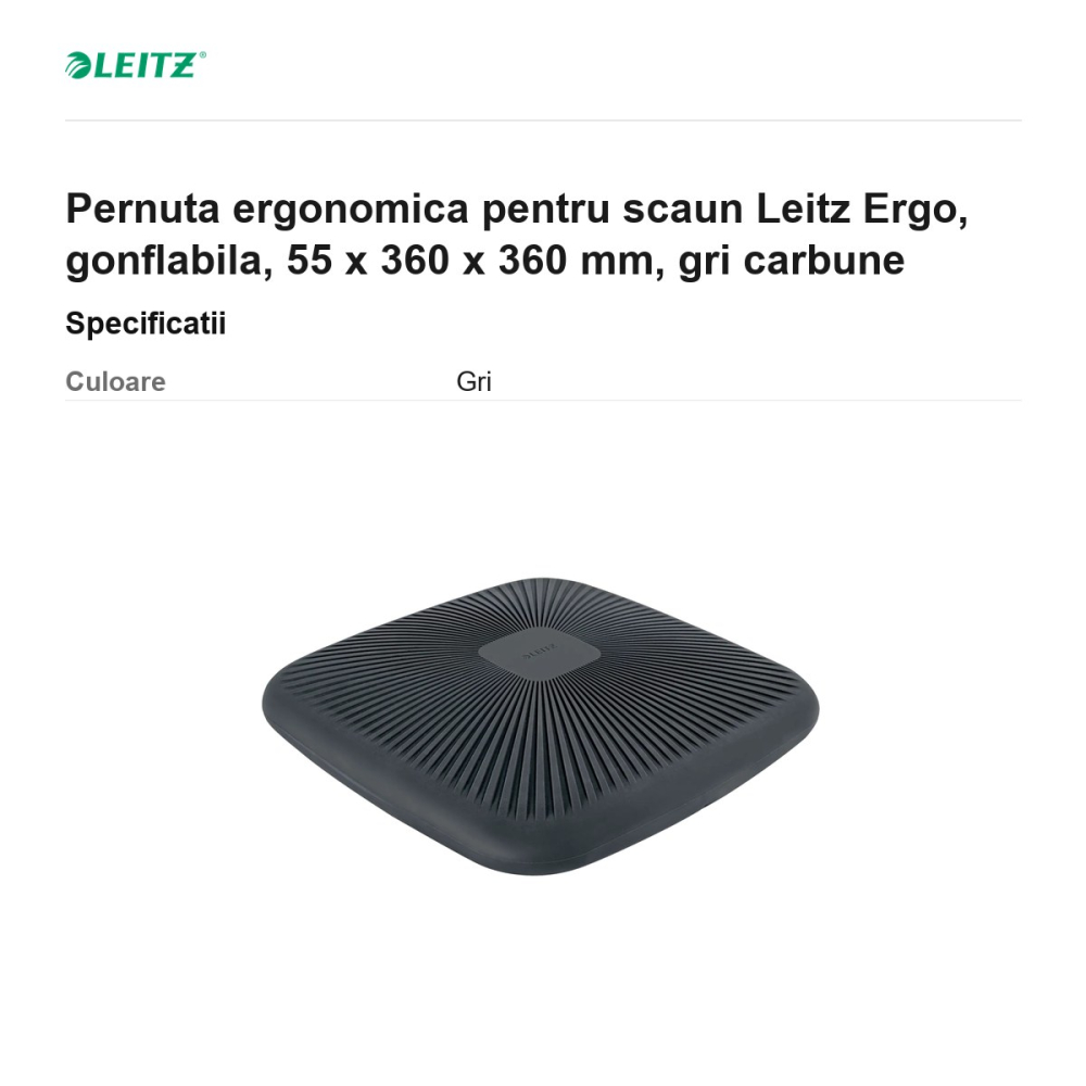 Pernuta ergonomica pentru scaun Leitz Ergo, gonflabila, 55 x 360 x 360 mm, gri carbune [3]