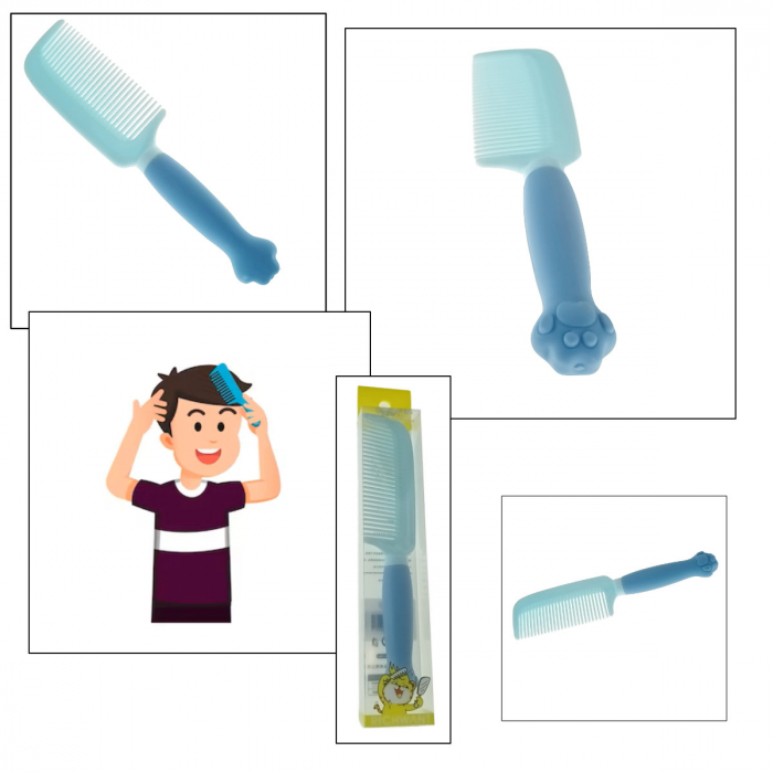 Pieptan cu maner figurina, din plastic moale, pentru copii, G39-V21 60247, albastru [4]