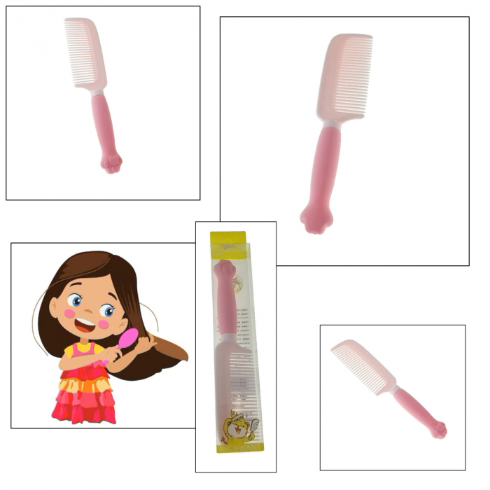 Pieptan cu maner figurina, din plastic moale, pentru copii, G39-V21 60247, roz [4]