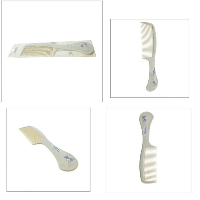 Pieptan cu maner, pentru coafare si ingrijirea parului, lungime 21.5 cm, Fashion dinozaur, 30 dinti rotunjiti, bej [5]