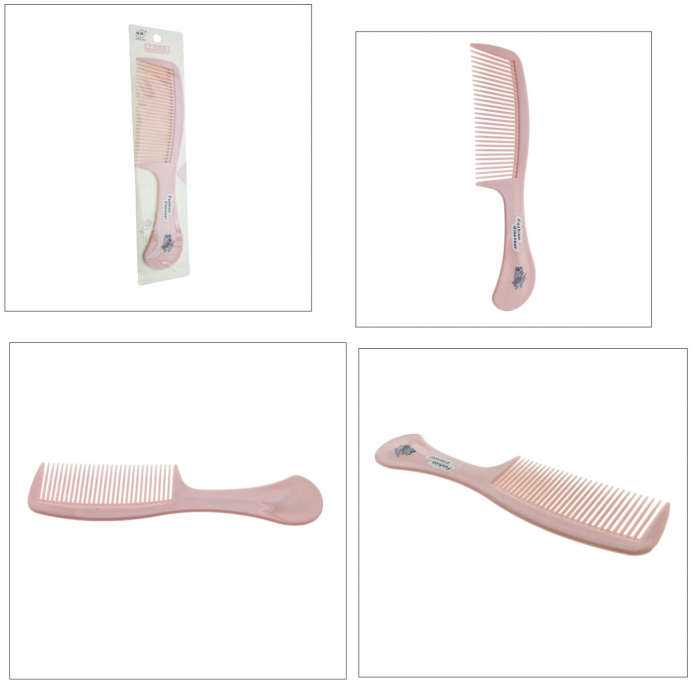 Pieptan cu maner, pentru coafare si ingrijirea parului, lungime 21.5 cm, Fashion dinozaur, 30 dinti rotunjiti, roz [5]