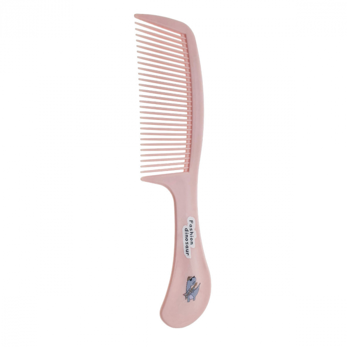 Pieptan cu maner, pentru coafare si ingrijirea parului, lungime 21.5 cm, Fashion dinozaur, 30 dinti rotunjiti, roz [1]