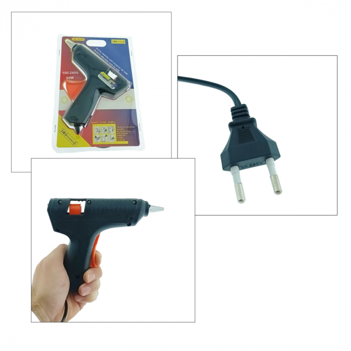 Pistol de lipit cu bara de silicon, diametru 11mm, putere 60W, dimensiuni 160x135x30mm, negru [4]