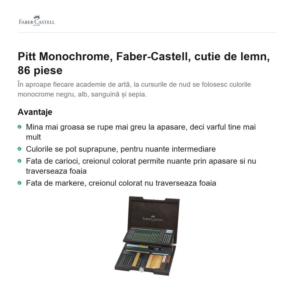 Pitt Monochrome, Faber-Castell, cutie de lemn, 86 piese [2]
