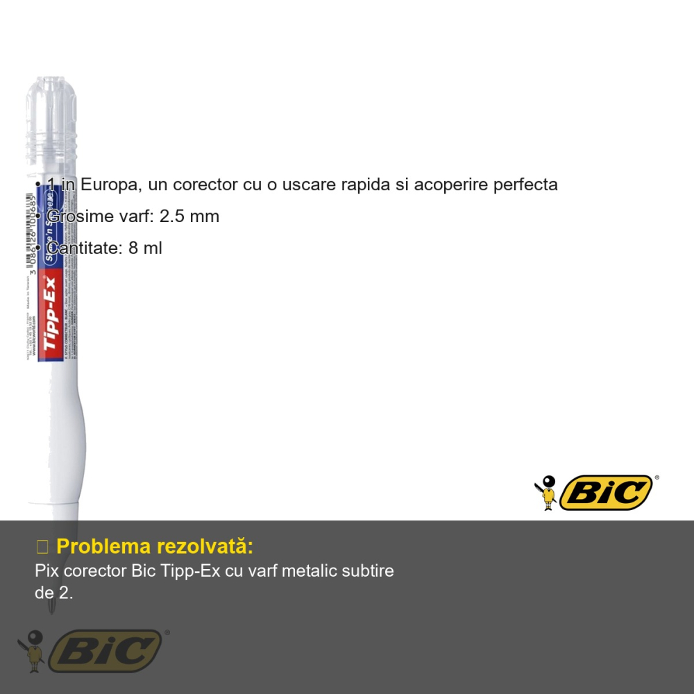 Pix corector Bic Tipp-Ex Shake & Squeeze, varf metalic 2.5 mm, uscare rapida, 8 ml, pentru birou si scoala [3]