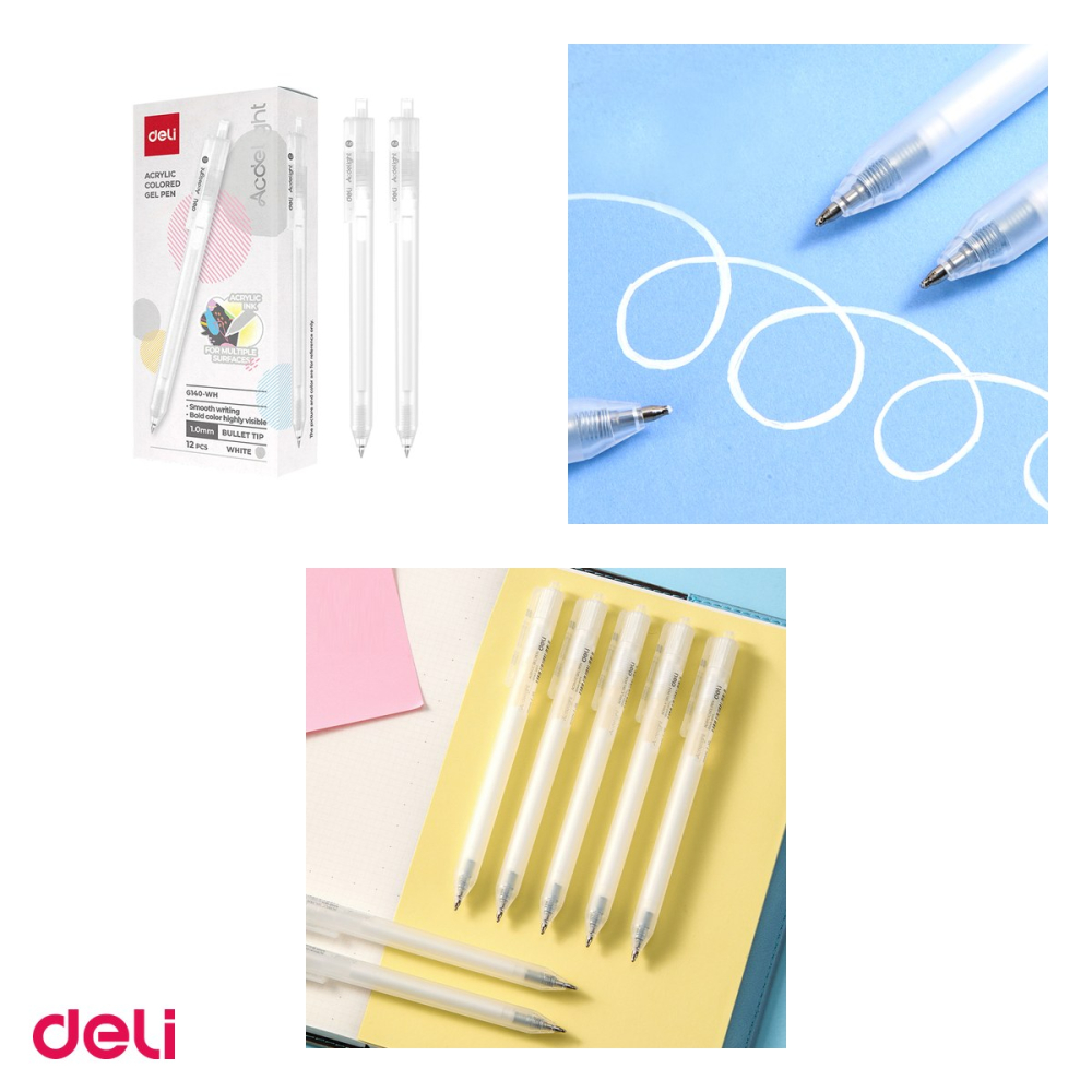 Pix cu gel acrilic Deli G140, cu mecanism, varf 1 mm, cerneala alba [4]