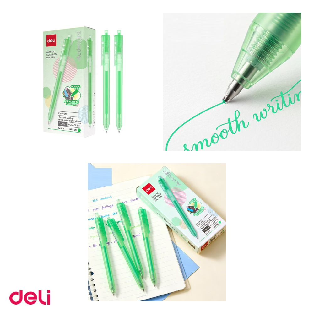 Pix cu gel acrilic Deli G140, cu mecanism, varf 1 mm, cerneala verde [4]