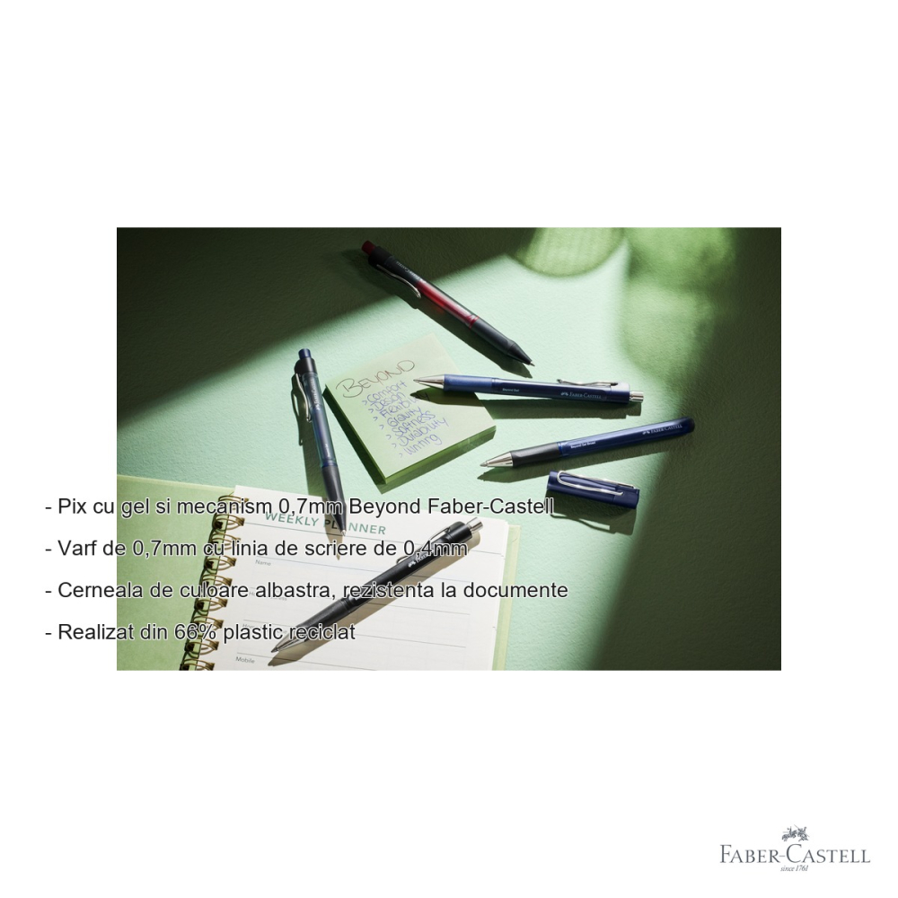 Pix cu gel cu mecanism Faber-Castell Beyond 0.7mm, cerneala albastra, reincarcabil, pentru birou si scoala [2]
