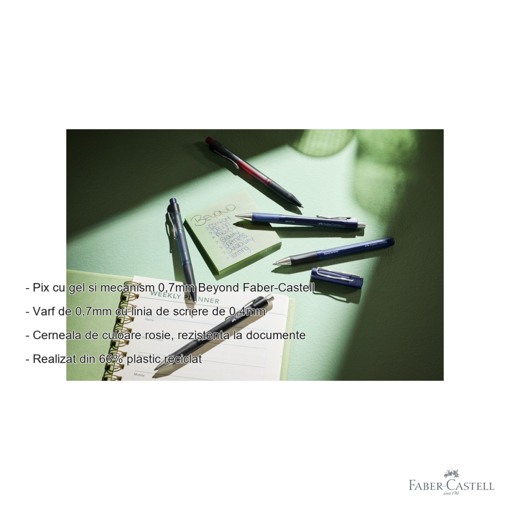 Pix cu gel cu mecanism Faber-Castell Beyond, varf 0.7mm, cerneala rosie, reincarcabil [2]