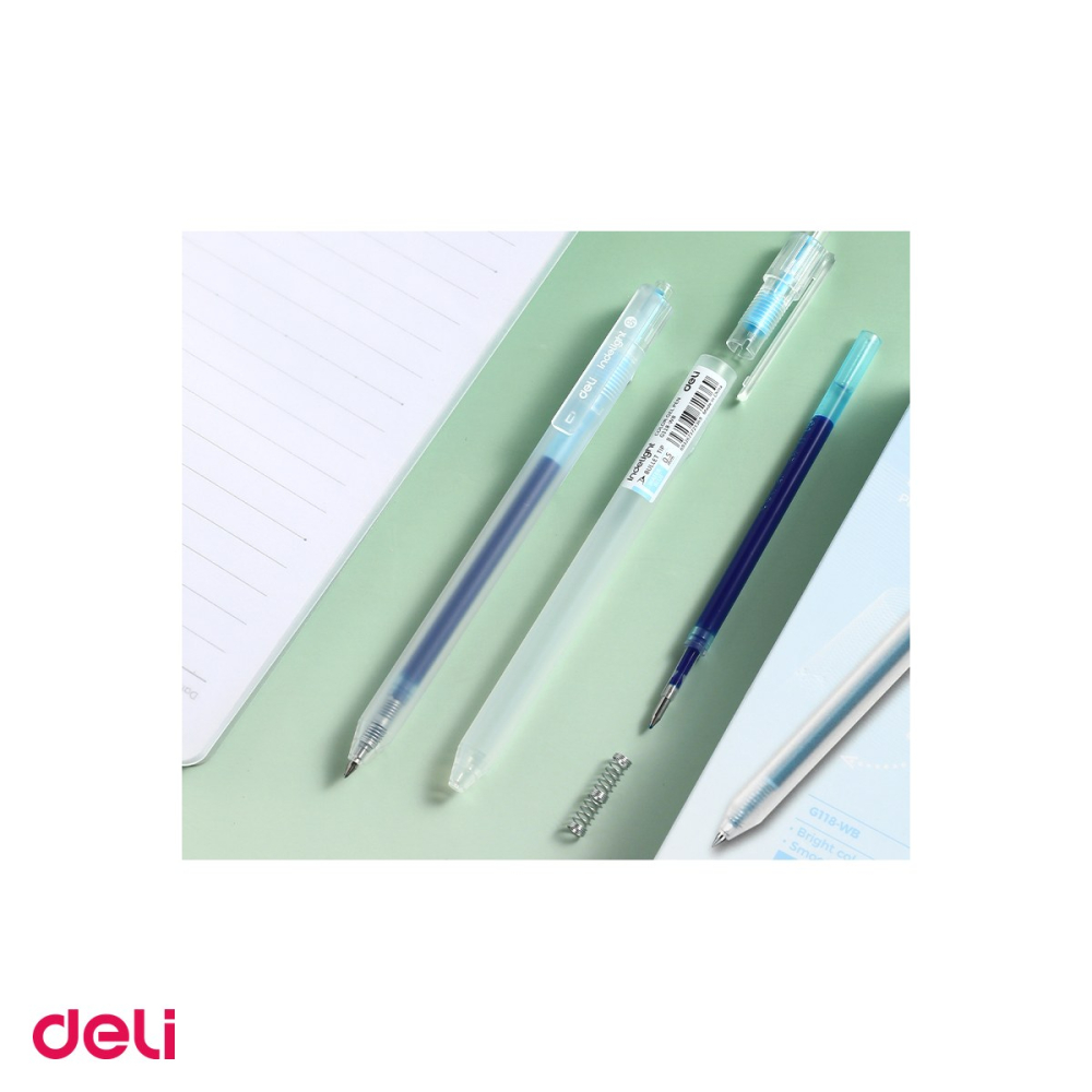 Pix cu gel Deli, cu mecanism, varf 0.5 mm, cerneala bleu [5]