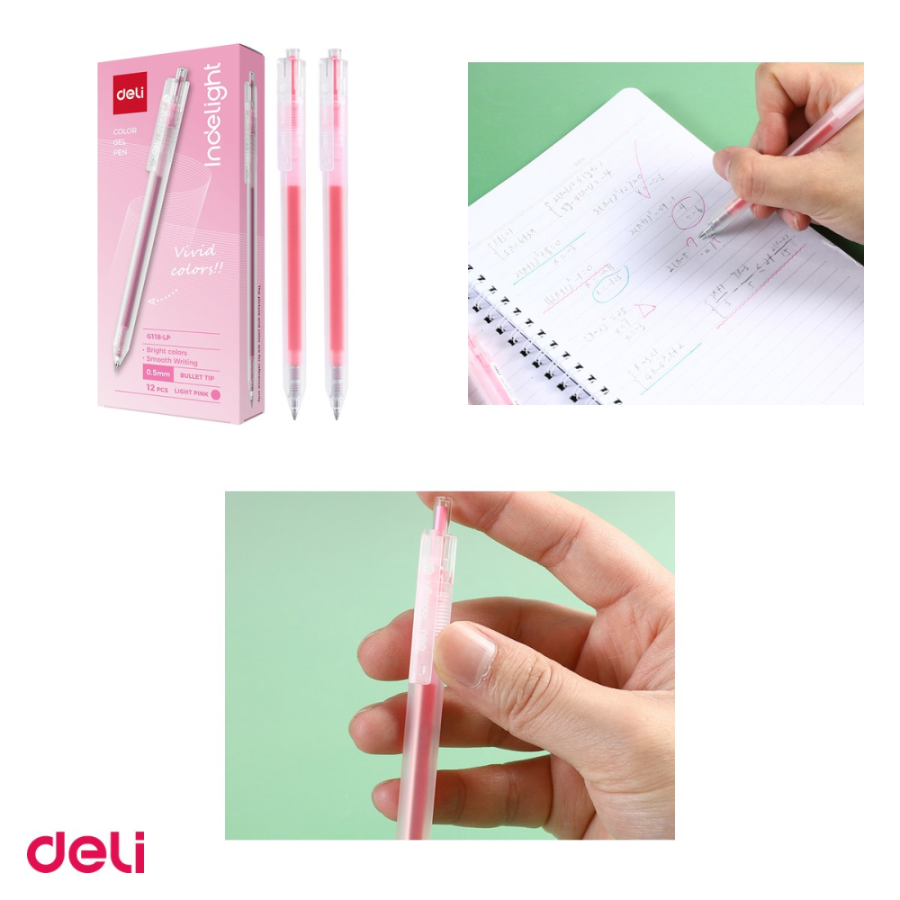 Pix cu gel Deli, cu mecanism, varf 0.5 mm, cerneala roz deschis [4]