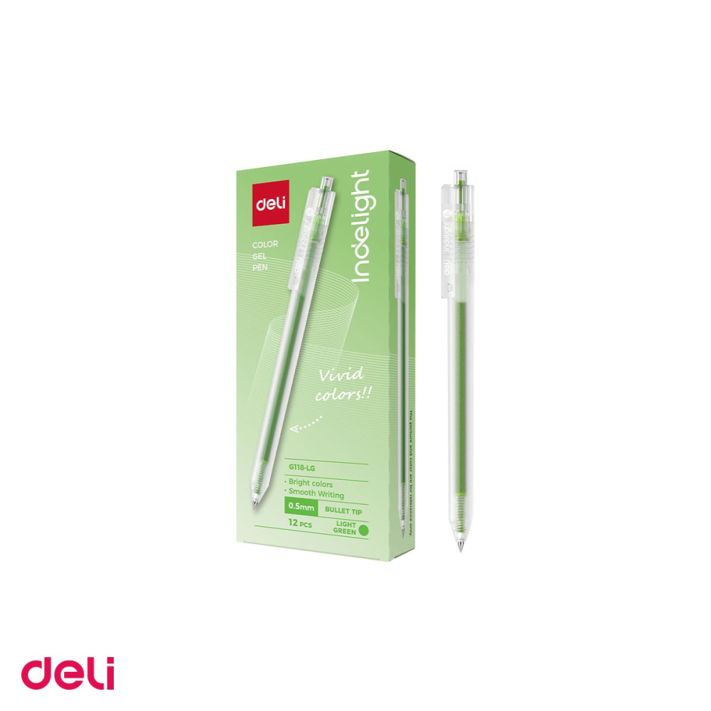 Pix cu gel Deli, cu mecanism, varf 0.5 mm, cerneala verde deschis [4]