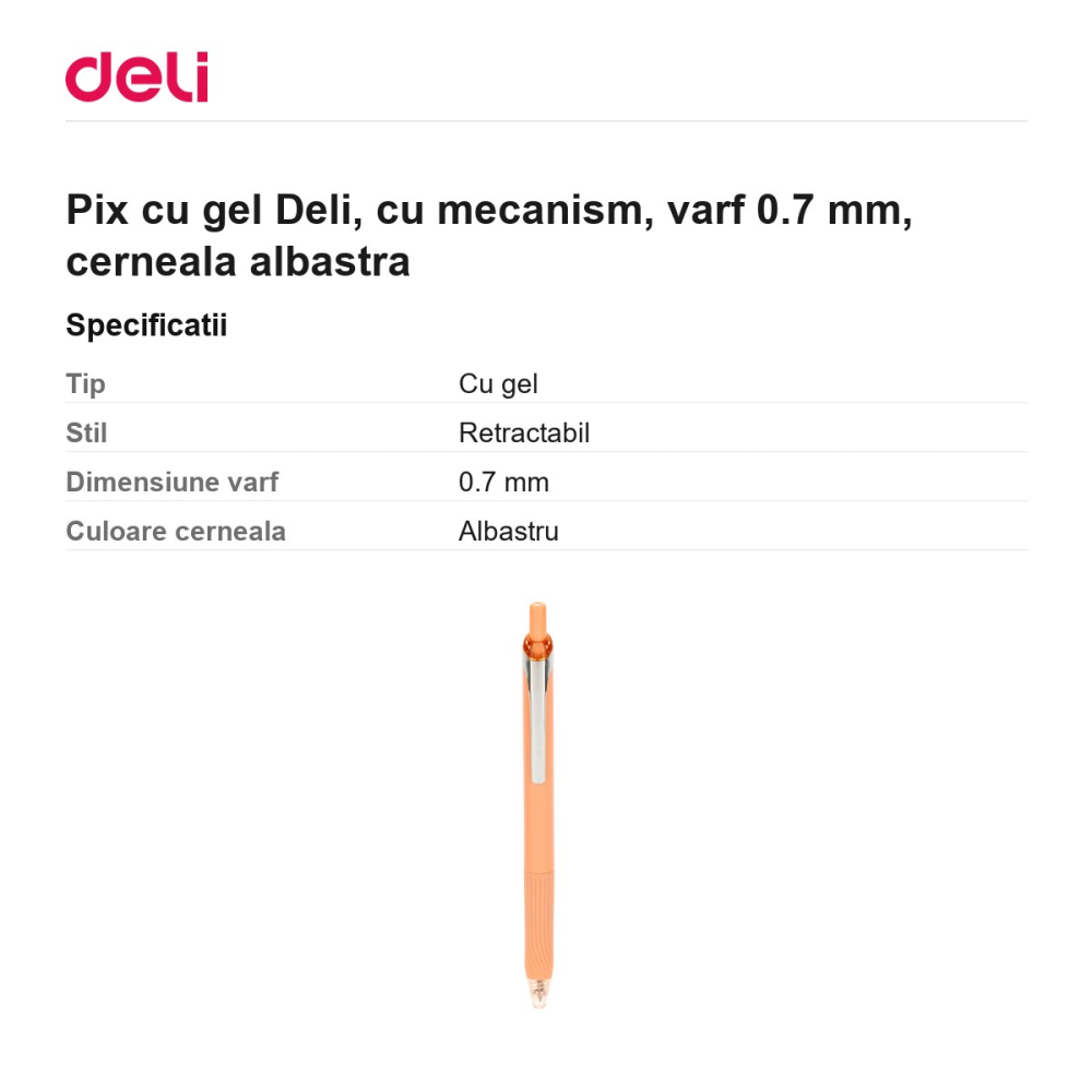 Pix cu gel Deli, cu mecanism, varf 0.7 mm, cerneala albastra [3]