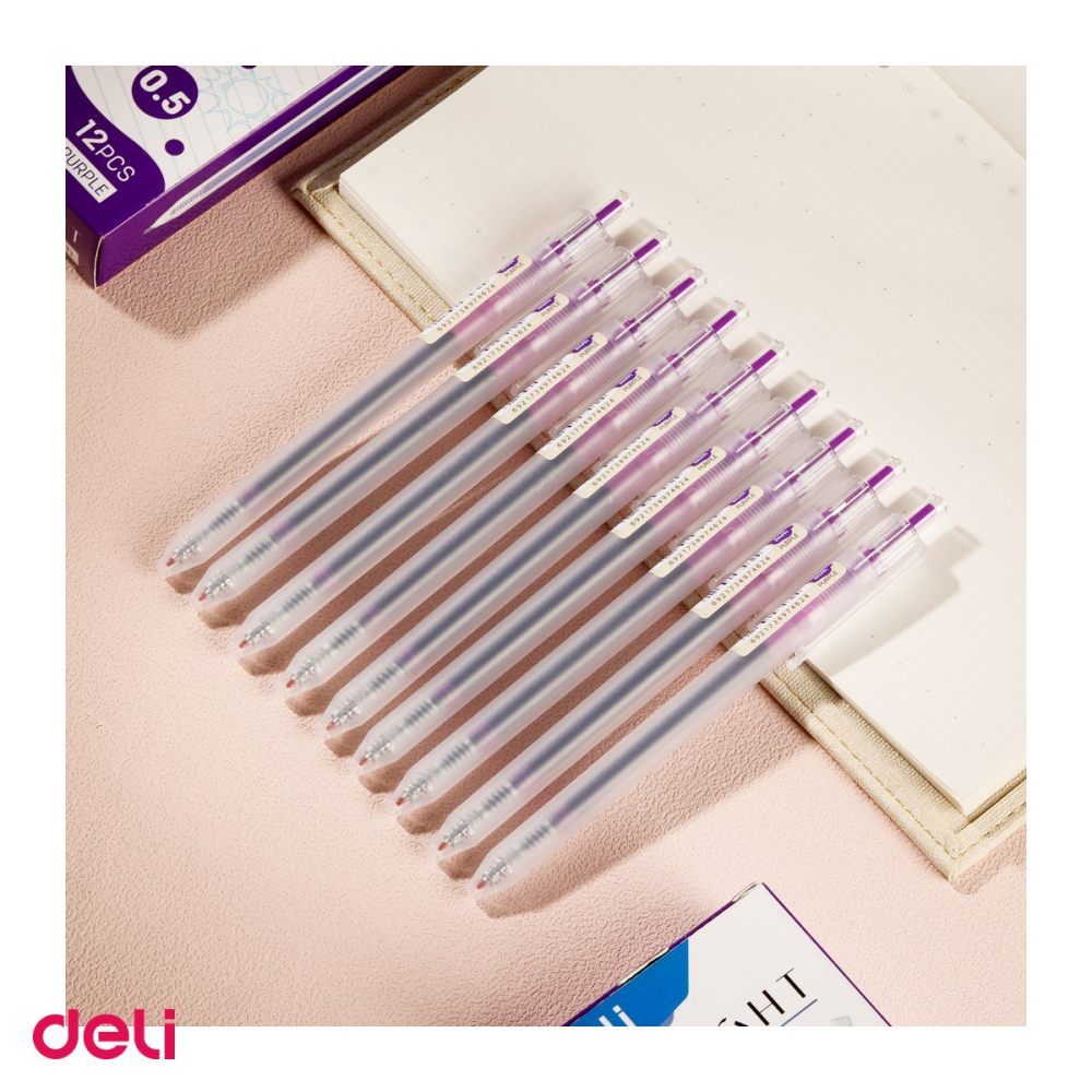 Pix cu gel Deli Delight, cu mecanism, varf 0.5 mm, cerneala mov [5]