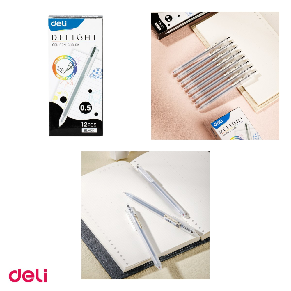 Pix cu gel Deli Delight, cu mecanism, varf 0.5 mm, cerneala neagra [4]
