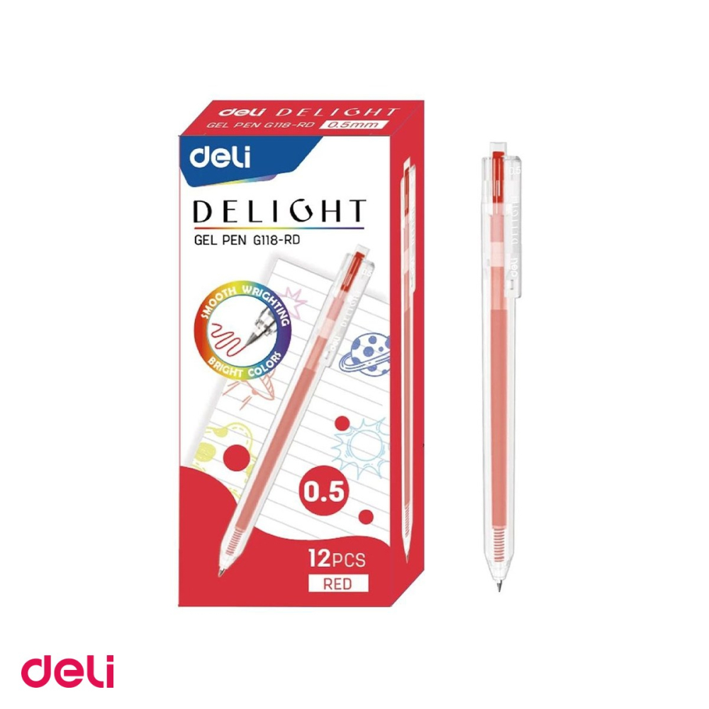 Pix cu gel Deli Delight, cu mecanism, varf 0.5 mm, cerneala rosie [4]