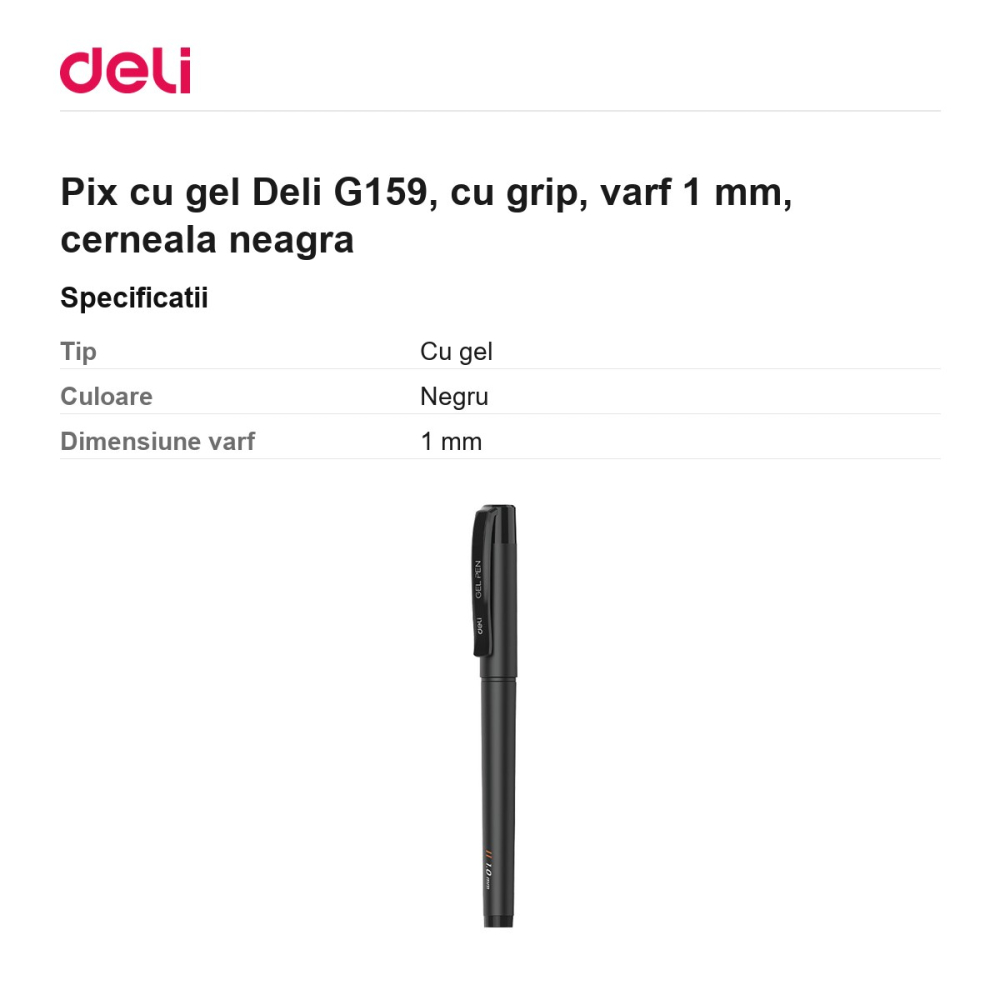 Pix cu gel Deli G159, cu grip, varf 1 mm, cerneala neagra [3]