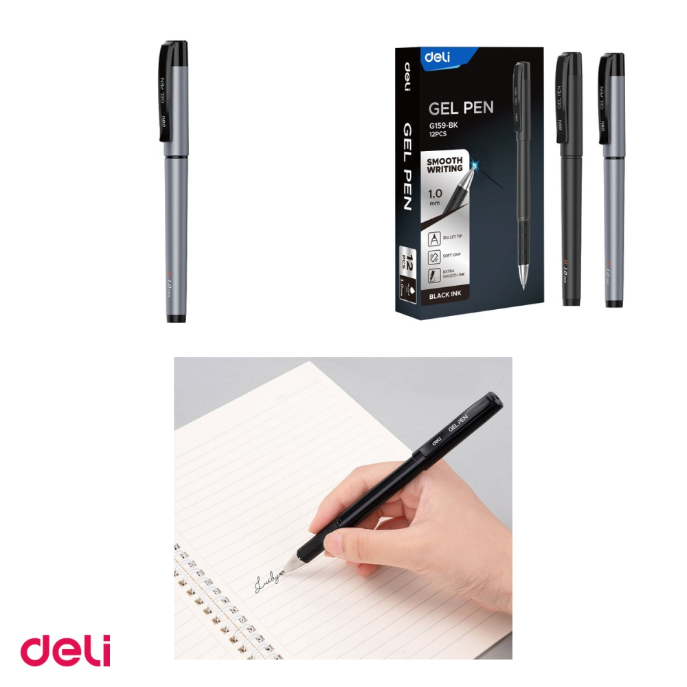 Pix cu gel Deli G159, cu grip, varf 1 mm, cerneala neagra [4]