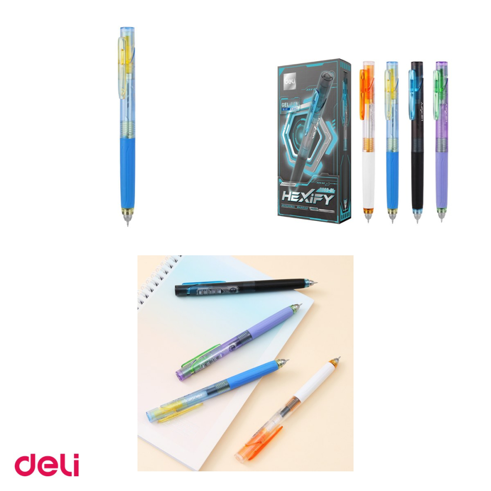 Pix cu gel Deli Hexify, cu mecanism, varf 0.5 mm, cerneala albastra, cu uscare rapida [4]
