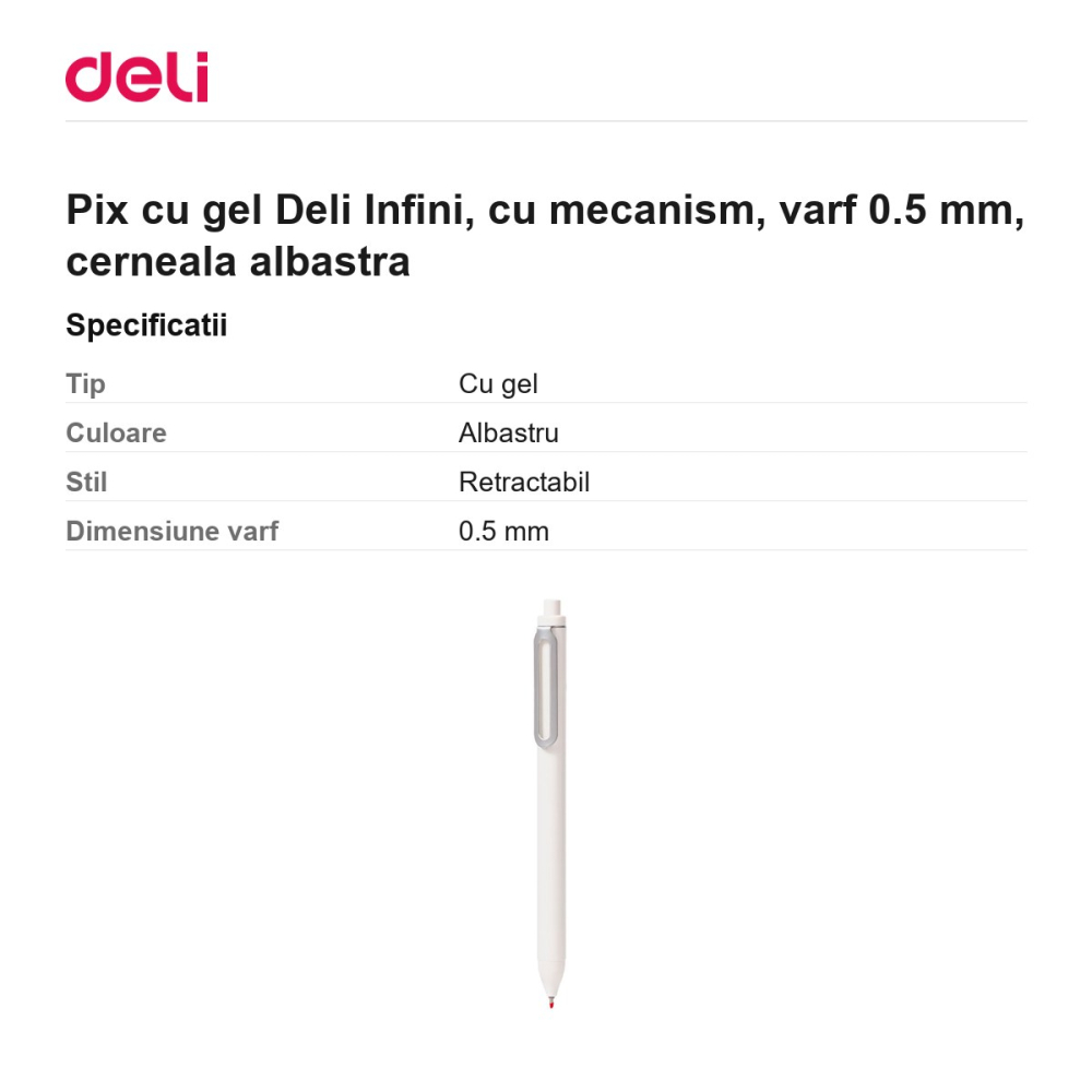 Pix cu gel Deli Infini, cu mecanism, varf 0.5 mm, cerneala albastra [3]