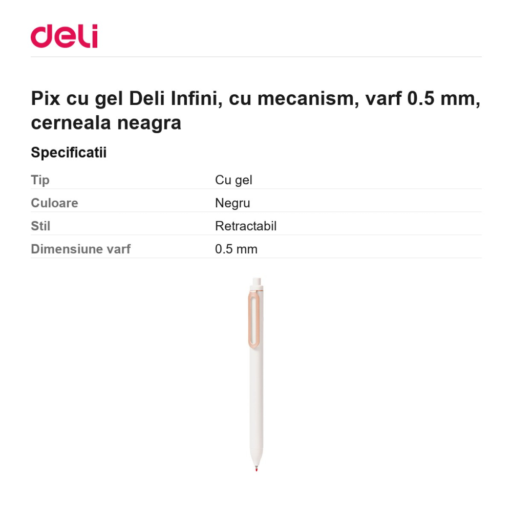 Pix cu gel Deli Infini, cu mecanism, varf 0.5 mm, cerneala neagra [3]
