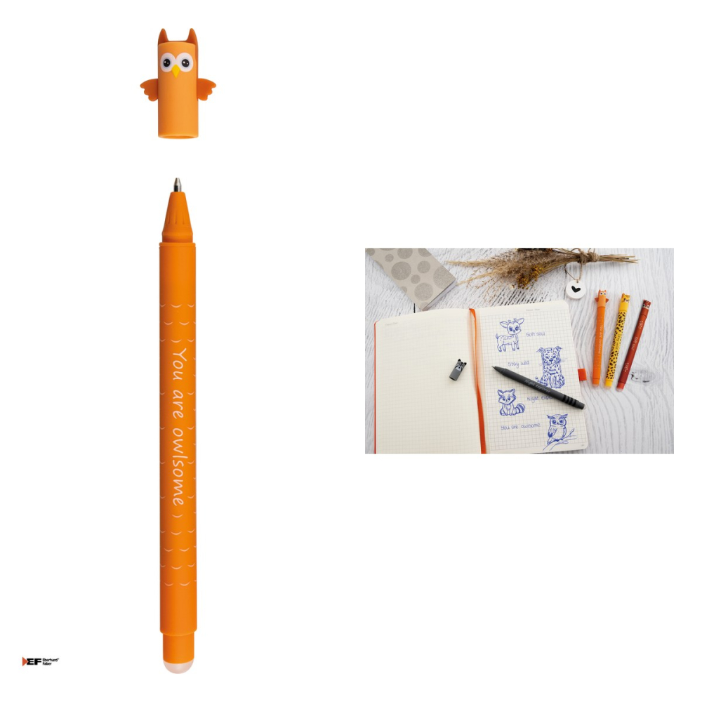 Pix cu gel Eberhard Faber Animal Erase it!, varf de 0,7 mm, Bufnita, cu cerneala albastra, reincarcabil, se poate sterge [4]