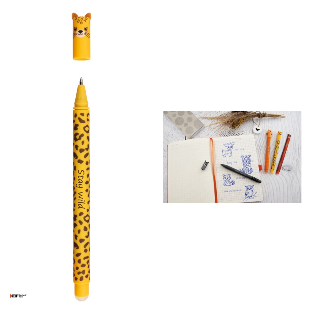 Pix cu gel Eberhard Faber Animal Erase it!, varf de 0,7 mm, Leopard, cu cerneala albastra, reincarcabil, se poate sterge [4]