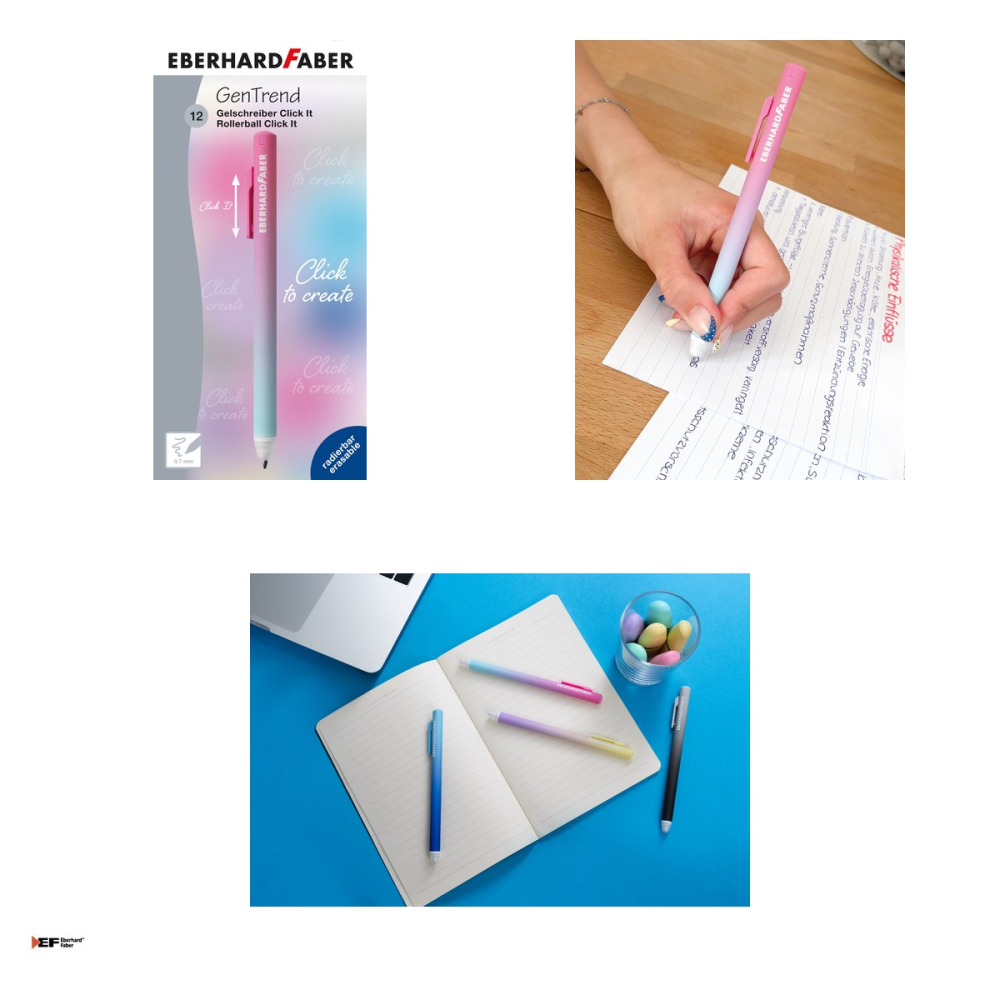 Pix cu gel Eberhard Faber Click It!, varf de 0,7 mm, turcoaz/roz, cu cerneala albastra, reincarcabil, se poate sterge [4]