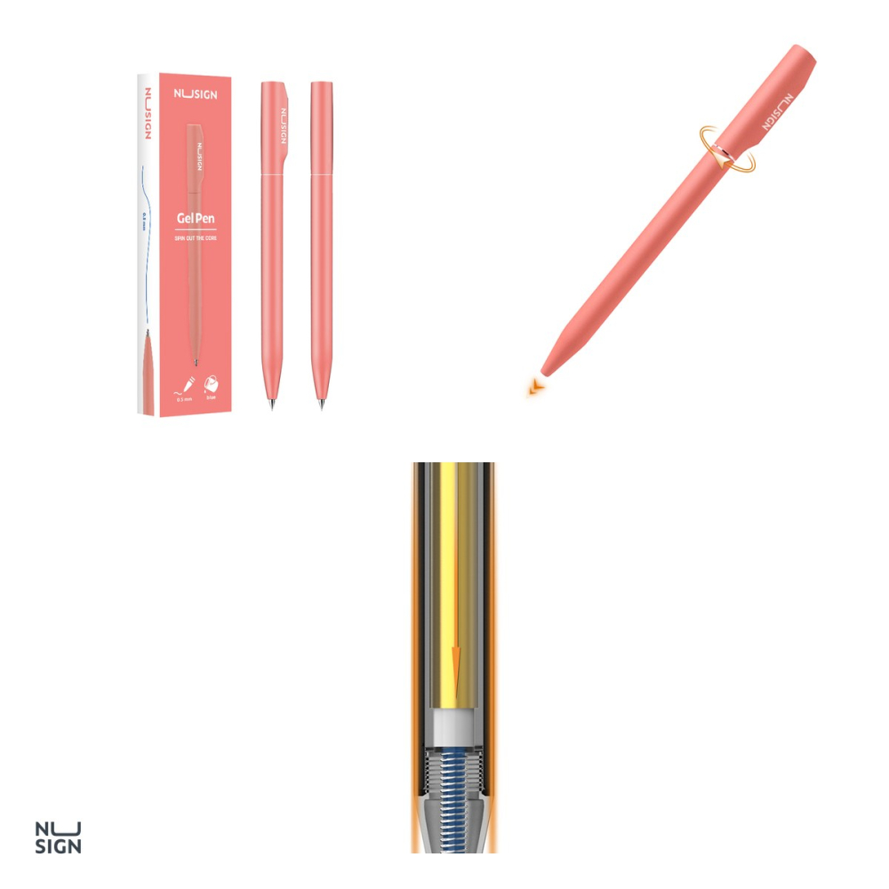 Pix cu gel Nusign, cu mecanism, varf 0.5 mm, cerneala albastra, corp roz [4]