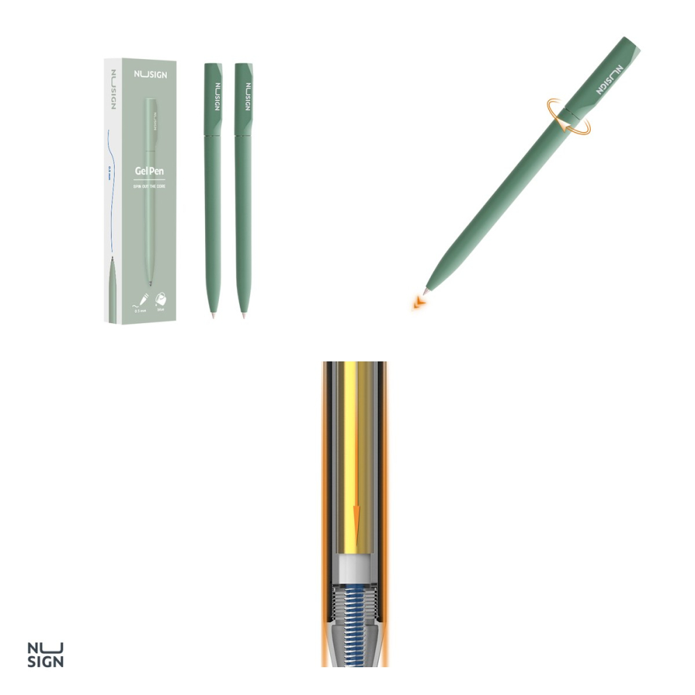 Pix cu gel Nusign, cu mecanism, varf 0.5 mm, cerneala albastra, corp verde [4]