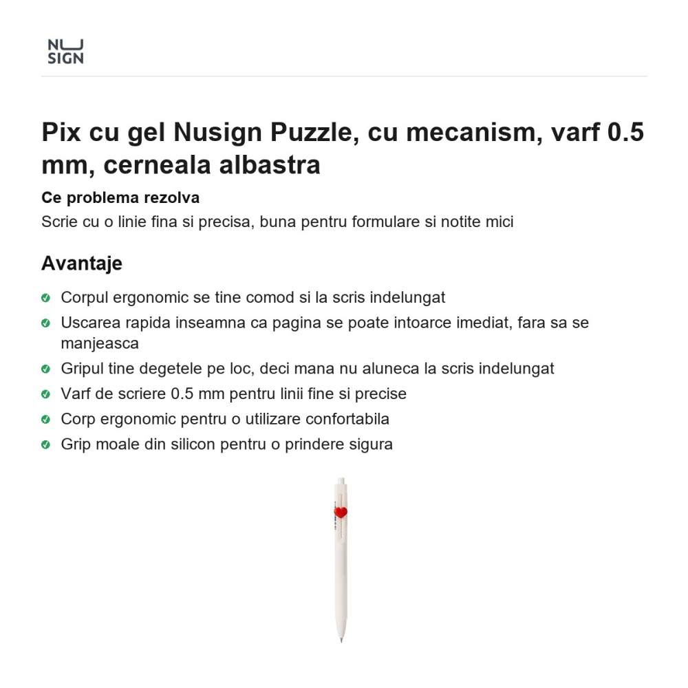Pix cu gel Nusign Puzzle, cu mecanism, varf 0.5 mm, cerneala albastra [2]