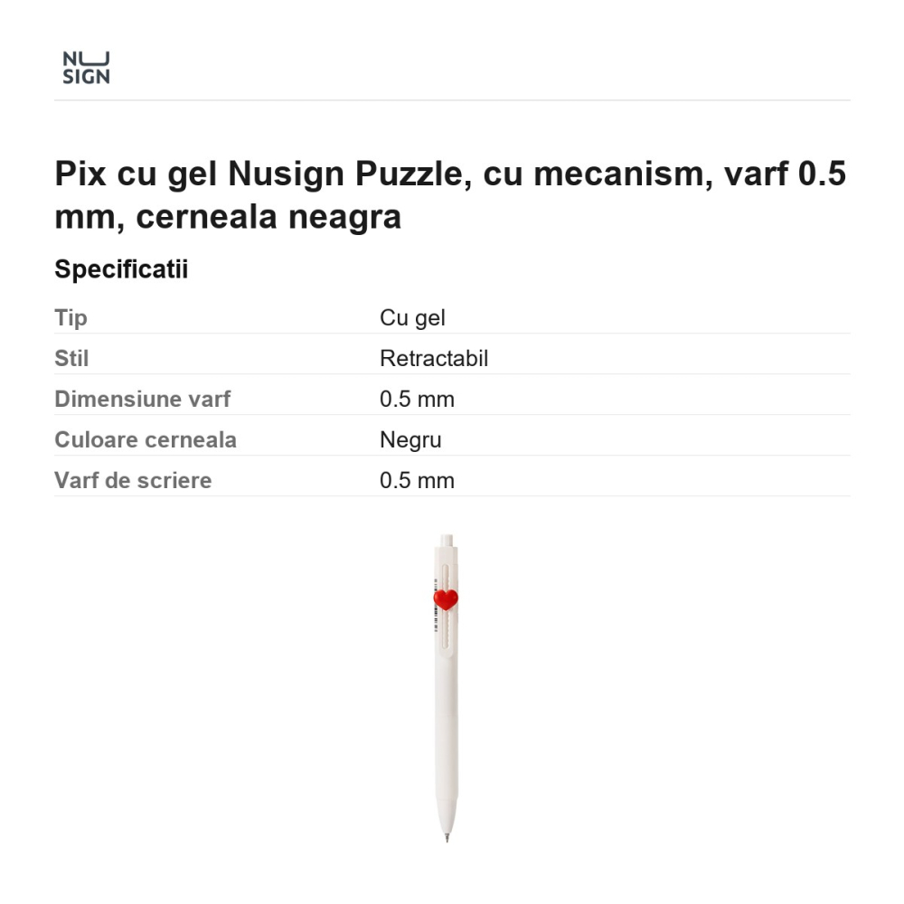 Pix cu gel Nusign Puzzle, cu mecanism, varf 0.5 mm, cerneala neagra [3]